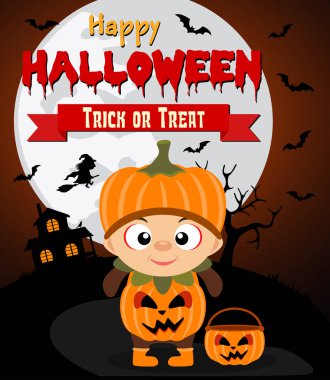 Cadılar Bayramı arka plan ile çocuk kabak