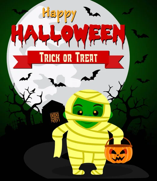 Halloween achtergrond met kid mummie kostuum — Stockvector