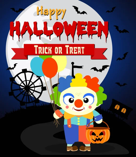 Halloween Hintergrund mit Kind Clown Kostüm — Stockvektor