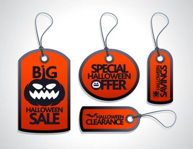 Satılık Halloween konsept tasarımı Etiketler seti kırmızı kabak ile
