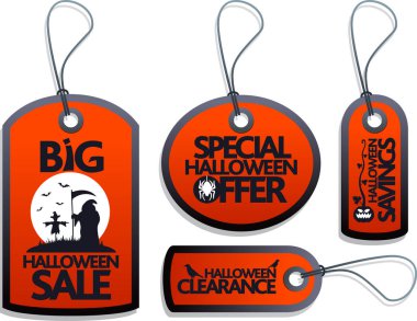 Sale Halloween Tags Set red with scytheman clipart