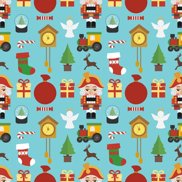 Joyeux Noël sans couture avec la conception de casse-noix plat — Image vectorielle