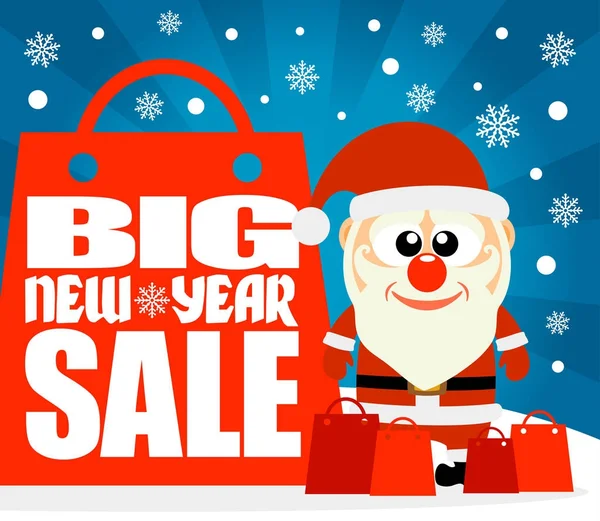 New Year Big sale background with funny Santa Claus — Stock Vector