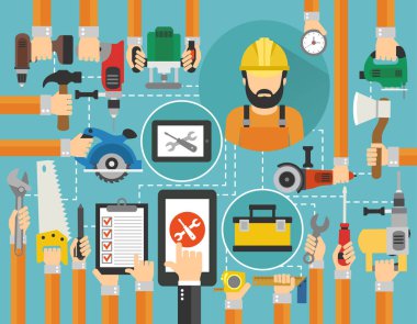 Online arama repairerman düz tasarım vektör çizim