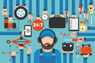 Live support, car service concept flat design