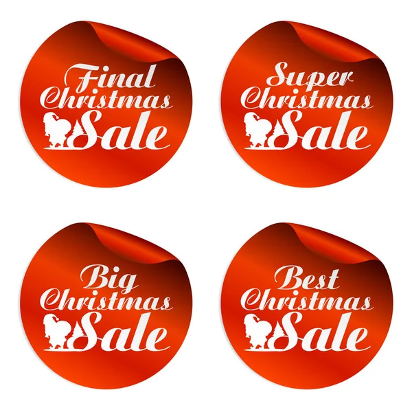 Red Christmas försäljning klistermärken finalen, super, stor, bäst — Stock vektor