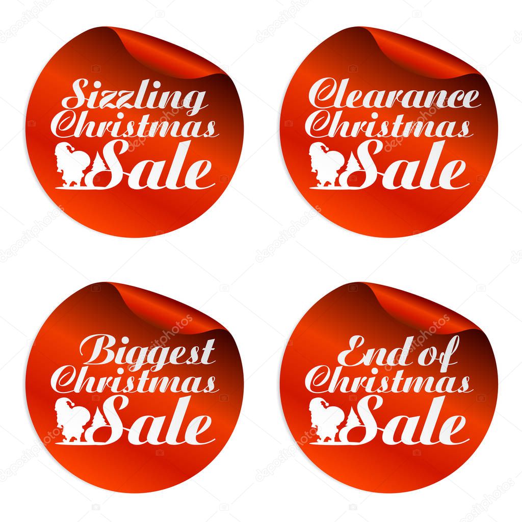 Red Christmas sale stickers sizzling, clearance, biggest, end of