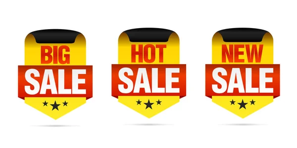 Yellow set of badges big, hot, new sale — Stock Vector