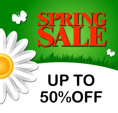 Bahar indirimi% 50 'ye çıktı. Vektör illüstrasyonu