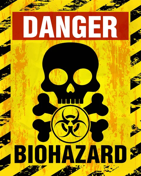 Peligro Biohazard Advertencia Etiqueta Signo Icono Del Cráneo Espécimen Infectado — Archivo Imágenes Vectoriales