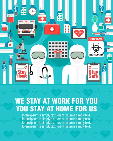Ιατρικό Επίπεδο Σχέδιο Μένουμε Στη Δουλειά Για Σένα Μένεις Στο — Διανυσματικό Αρχείο