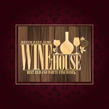 Mor şarap evi menüsü. En iyi kırmızı ve beyaz şaraplar. Ahşap arka. Vektör illüstrasyonu