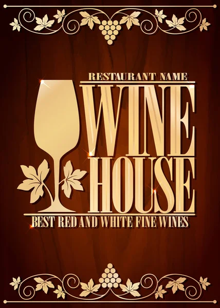 Menu Maison Vin Meilleurs Vins Rouges Blancs Fins Fond Bois — Image vectorielle