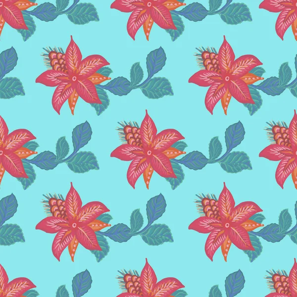 Fantasy Multicolored Vector Seamless Pattern Motif Tropical Flowers Chintz Stylized — Stock vektor