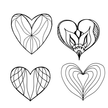 Karalama Kupa Koleksiyonu. Sevgililer Günü, Weddind ve diğer tasarım ve posterler için dekoratif el çizimleri. Siyah ve beyaz