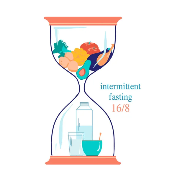 Concept Intermittent Fasting16 Hourglass Symbolizing Principle Intermittent Fasting Time Restricted — Stock Vector