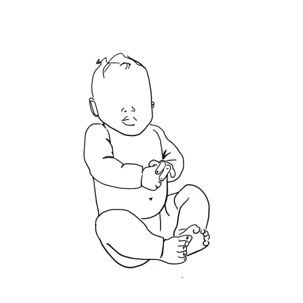 Hand Drawing Single Line Art Cute Baby Vector Illustration Newborn — 스톡 벡터