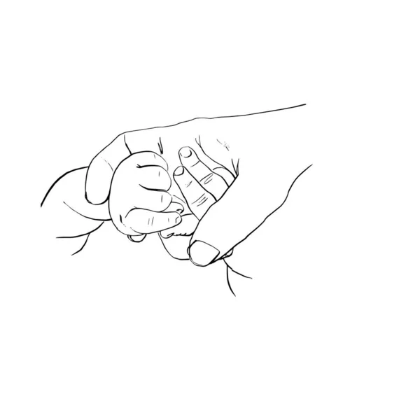Начерк материнської руки, що тримає дитячі руки . — стоковий вектор