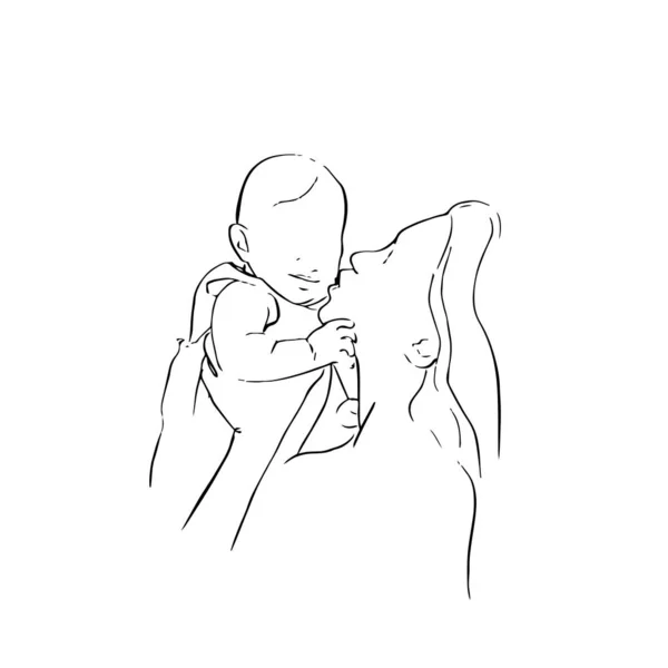 Anya megöleli és megcsókolja a kisbabáját. Baba és anya. — Stock Vector