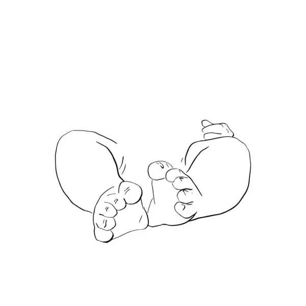 Babyfuß. Zeilenkunst-Vektor-Illustration. Füße eines winzigen Babys. Umriss — Stockvektor