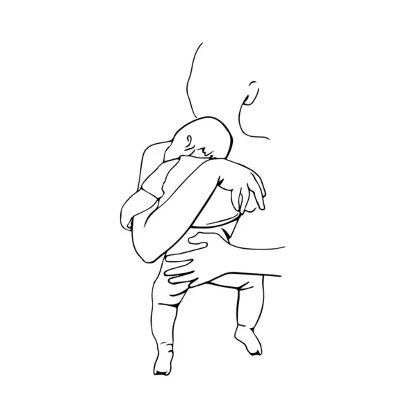 Mom with baby. Happy maternity.Hand draw single line art. — 스톡 벡터