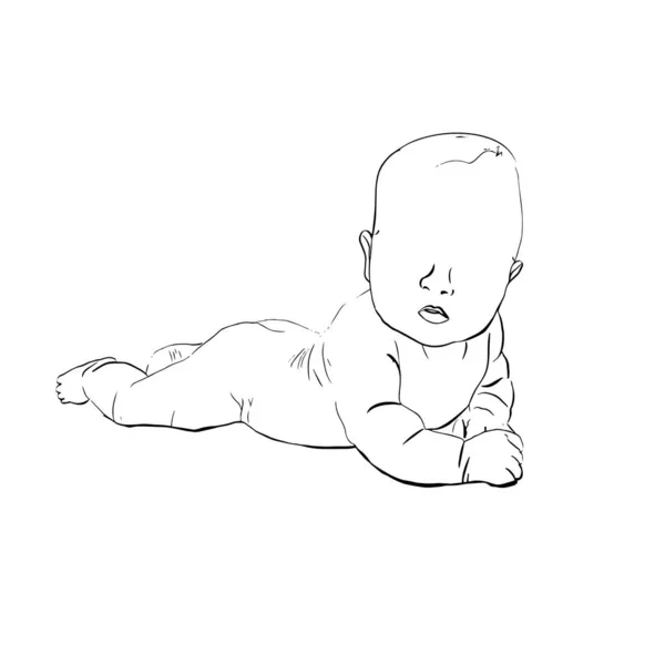 Outline sketch of  lying baby . Hand drawn vector, — 스톡 벡터