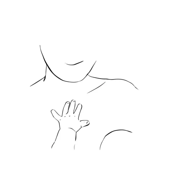 Breast feeding outline illustration. Small arm of baby lies on mom. Happy maternity — 스톡 벡터