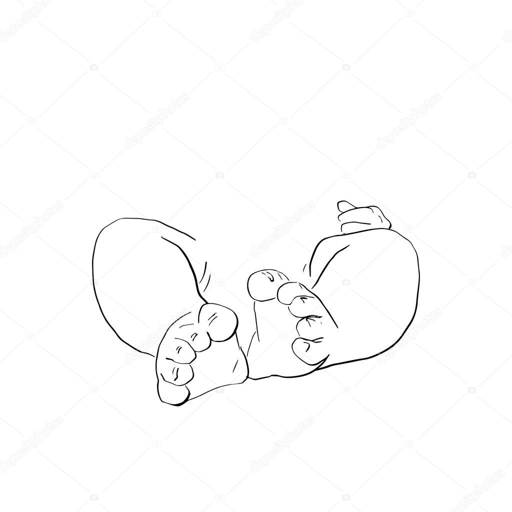 Baby foot. Line art vector illustration. Feet of tiny baby. Outline