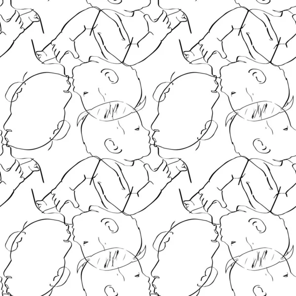 Anne ve bebek yüz yüze. Modern kusursuz vektör deseni. Grafik Çizgisi Resim Çizimi.