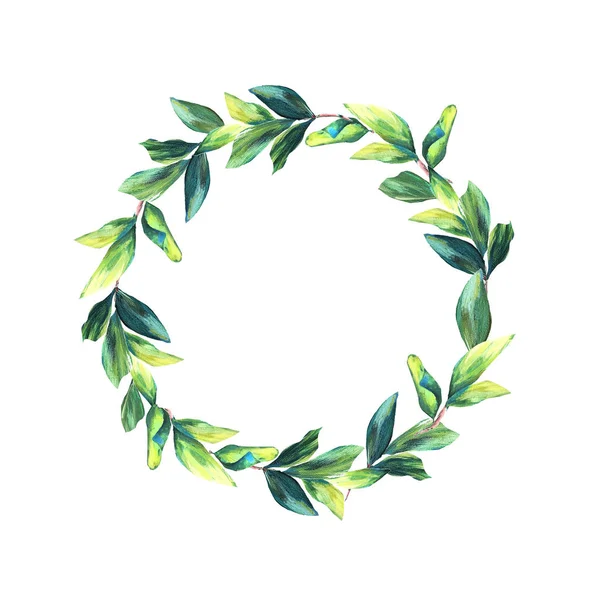 Wreath Green Leaves Romantic Floral Arrangement Oil Painted Texture Foliage — Stock Photo, Image