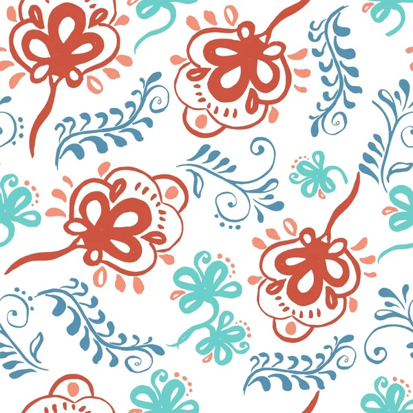 Colorful Vector seamless pattern with stylised floral ornament on white background