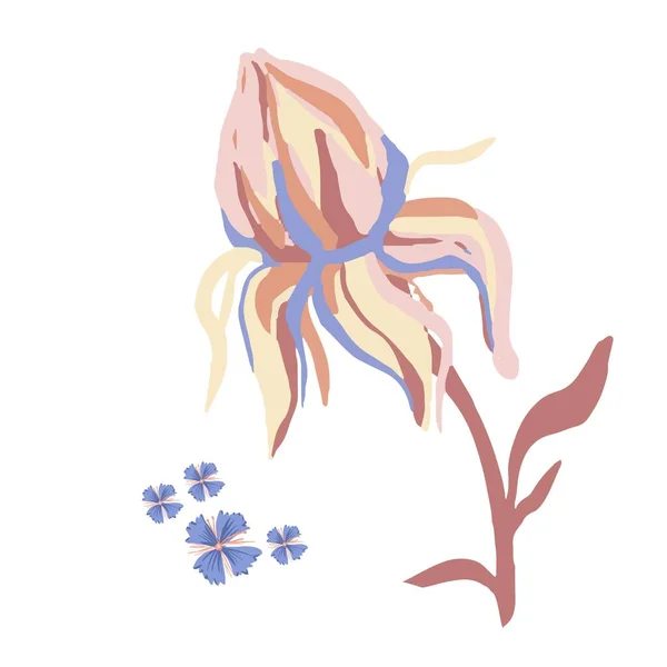 Flor de motivo estilizado aislada sobre el fondo blanco. Bud de Peony. Ilustración vectorial para saludo, boda, diseño floral. Adornado. Índigo, naranja, amarillo, melocotón, color azul — Archivo Imágenes Vectoriales