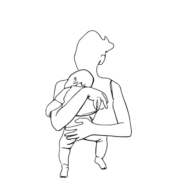 photo Mom Sketch Black mom with baby hand draw single line