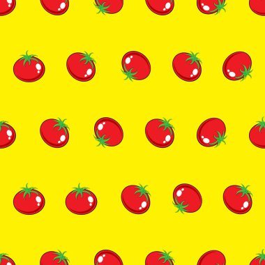 Hisse senedi vektör kırmızı domates desen duvar kağıdı, desen, web, blog, yüzey, doku, grafik ve baskı için sarı zemin üzerine