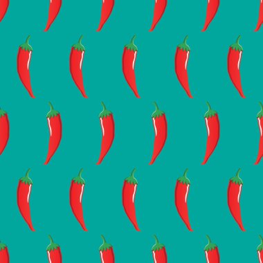 duvar kağıdı, desen, web, blog, yüzey, dokular, grafik ve baskı için mavi yeşil zemin üzerine kırmızı biber hisse senedi vektör seamless modeli