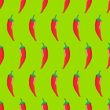 duvar kağıdı, desen, web, blog, yüzey, dokular, grafik ve baskı için neon yeşil zemin üzerine kırmızı biber hisse senedi vektör seamless modeli