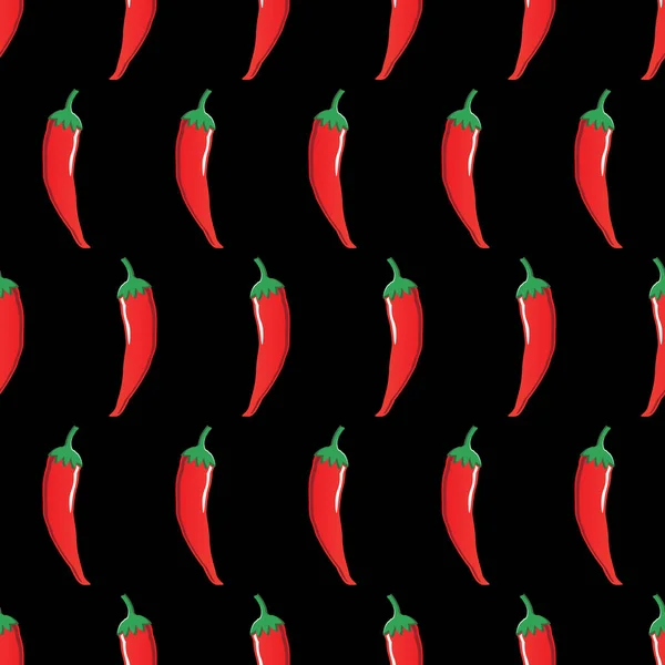 Červené chilli vektorové bezešvé vzor na černém pozadí pro tapety, vzor, web, blog, plochu, textury, grafika & tisk — Stockový vektor