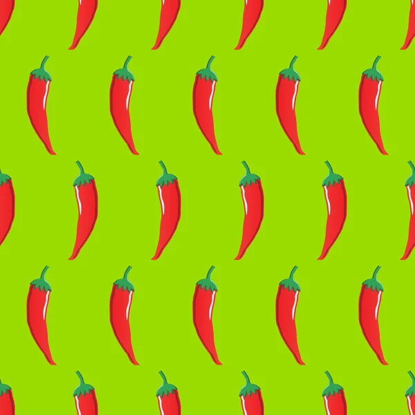 Röd chili Lager vektor sömlösa mönster på neon grön bakgrund för tapet, mönstret, webb, blogg, yta, texturer, grafisk & utskrift — Stock vektor