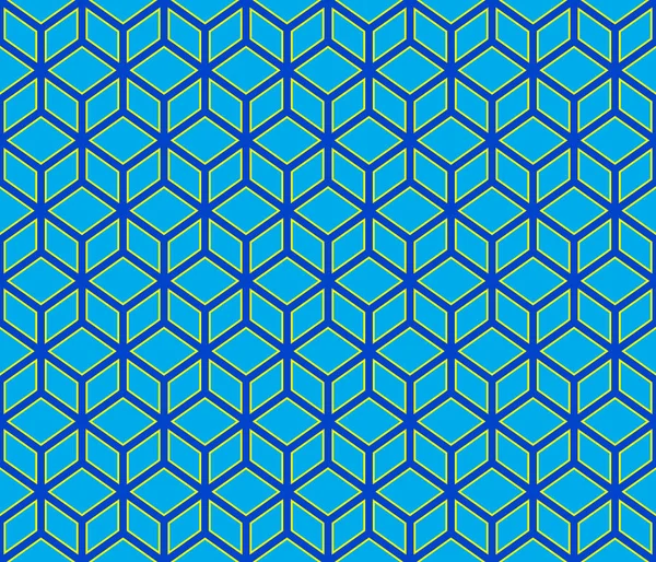 Неоново Голубой Контур Абстрактные Геометрические Кубики Желтыми Границами Бесшовные Фон — стоковый вектор