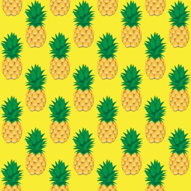 Ananas Meyve Sarı zemin üzerine soyut seamless modeli kontur. Mevcut yüksek çözünürlüklü jpeg formatta çeşitli boyutları ve düzenlenebilir eps dosyası, kullanılabilir duvar kağıdı, desen, web, blog, yüzey, dokular, grafik ve baskı için