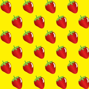 çilek meyve kontur soyut Dikişsiz desen Sarı zemin üzerine. Mevcut yüksek çözünürlüklü jpeg formatta çeşitli boyutları ve düzenlenebilir eps dosyası, kullanılabilir duvar kağıdı, desen, web, blog, yüzey, dokular, grafik ve baskı için