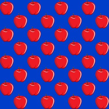 elma meyve kontur soyut seamless modeli mavi zemin üzerine. Mevcut yüksek çözünürlüklü jpeg formatta çeşitli boyutları ve düzenlenebilir eps dosyası, kullanılabilir duvar kağıdı, desen, web, blog, yüzey, dokular, grafik ve baskı için.