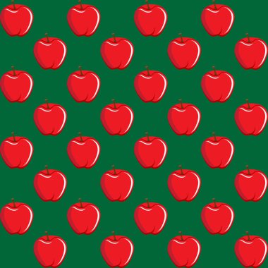 elma meyve soyut seamless modeli yeşil zemin üzerine kontur. Mevcut yüksek çözünürlüklü jpeg formatta çeşitli boyutları ve düzenlenebilir eps dosyası, kullanılabilir duvar kağıdı, desen, web, blog, yüzey, dokular, grafik ve baskı için.
