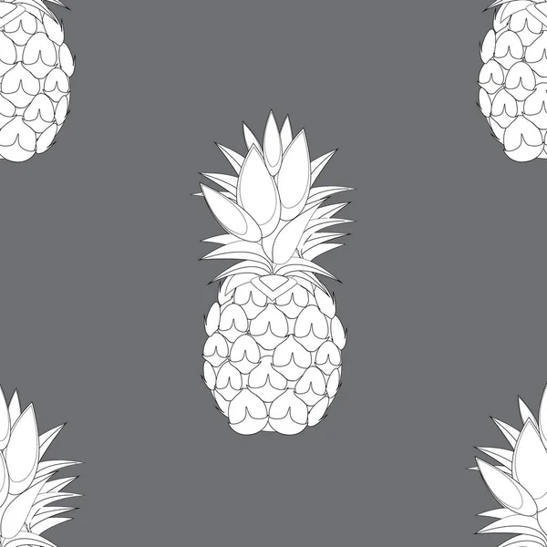 並ぶパイナップル フルーツ輪郭抽象的なシームレス パターン灰色の背景に 高解像度で利用可能ないくつかのサイズ 編集可能な Eps ファイルで Jpeg に使える壁紙 パターン — ストックベクタ