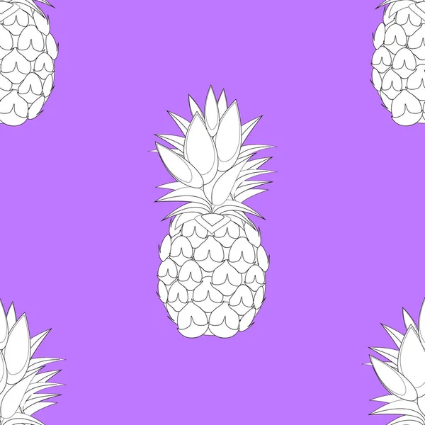 Bekleed Ananas Fruit Contour Abstracte Naadloze Patroon Lichte Paarse Achtergrond — Stockvector