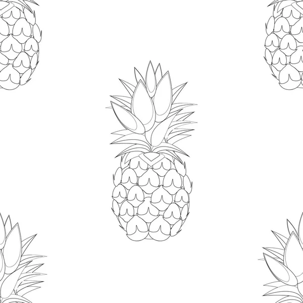 Lined Pineapple Fruit Contour Abstract Seamless Pattern White Background Available — Stock Vector