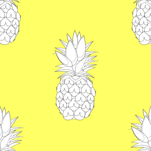 Fodrad Ananas Frukt Kontur Abstrakta Sömlösa Mönster Gul Bakgrund Finns — Stock vektor