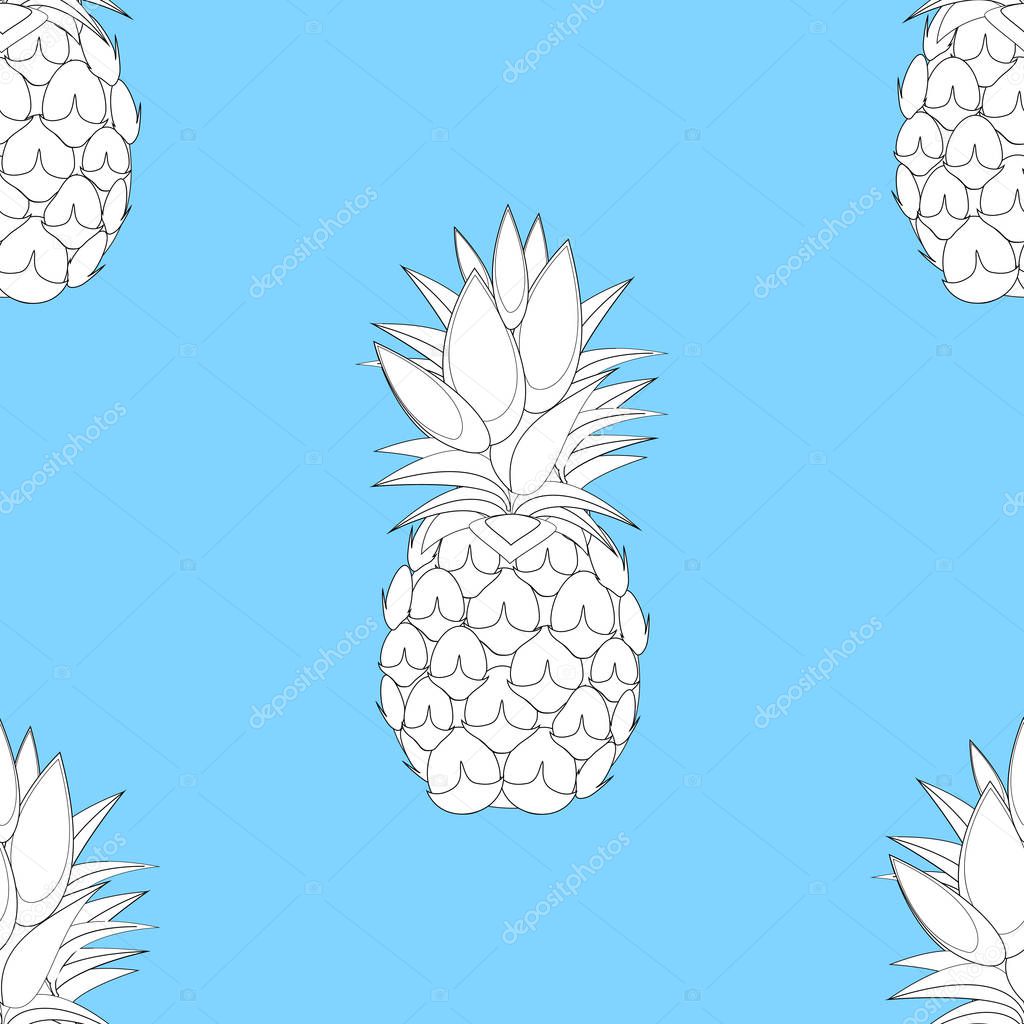 2d lined pineapple fruit contour abstract seamless pattern on aqua blue background. Available in high-resolution jpeg in several sizes & editable eps file, can be used for wallpaper, pattern, web, blog, surface, textures, graphic & printing