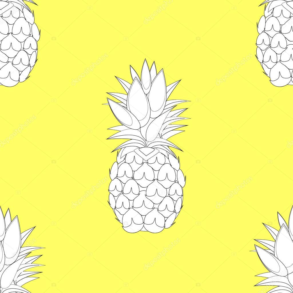 2d lined pineapple fruit contour abstract seamless pattern on yellow background. Available in high-resolution jpeg in several sizes & editable eps file, can be used for wallpaper, pattern, web, blog, surface, textures, graphic & printing