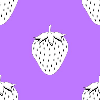 2D çilek meyve kontur soyut seamless modeli mor zemin üzerine. Mevcut yüksek çözünürlüklü jpeg formatta çeşitli boyutları ve düzenlenebilir eps dosyası, kullanılabilir duvar kağıdı, desen, web, blog, yüzey, dokular, grafik ve baskı için.